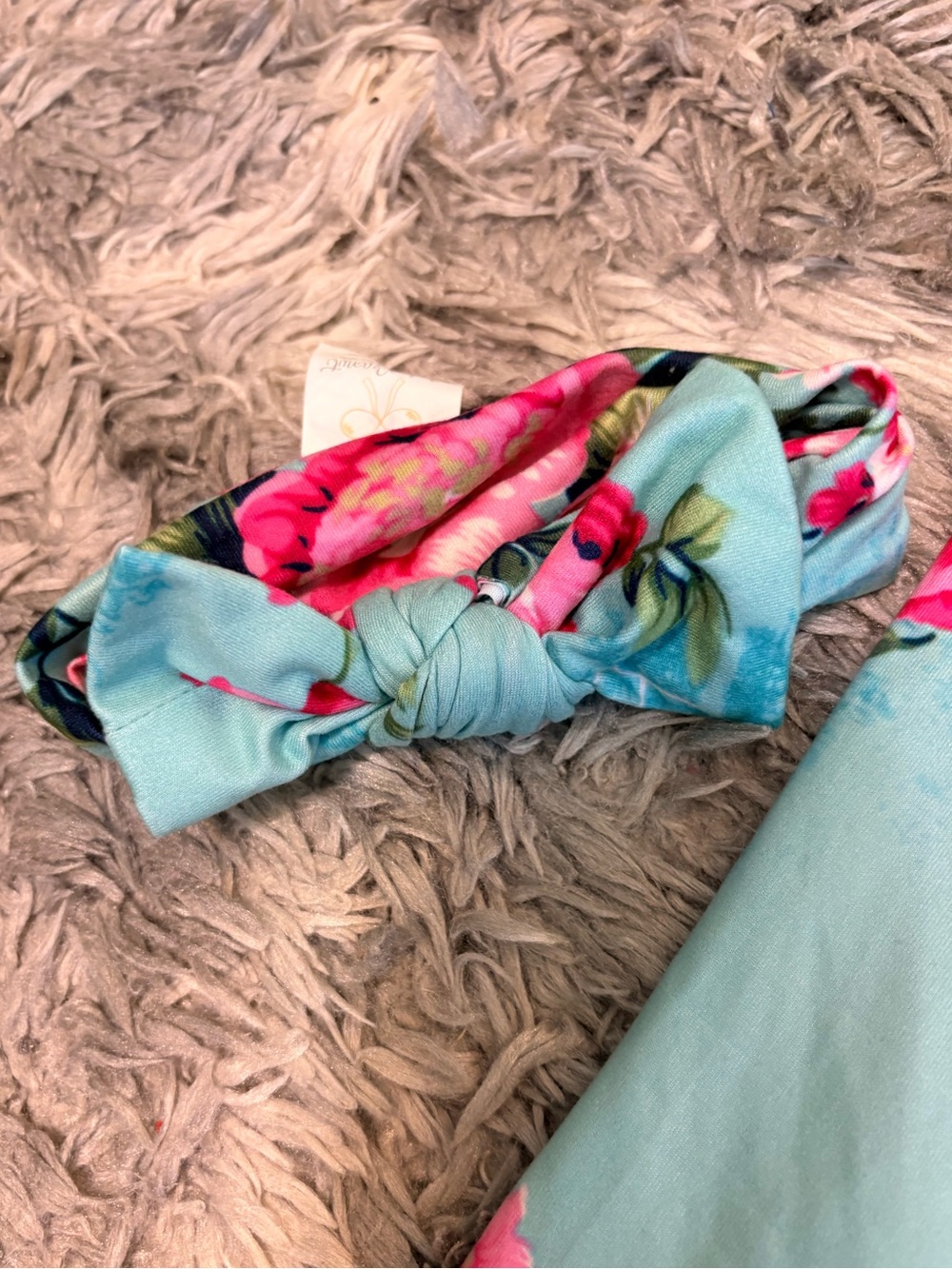 Posh Peanut Tuscan Teal Floral Bamboo Swaddle Blanket & Headwrap Set - Picture 3 of 3